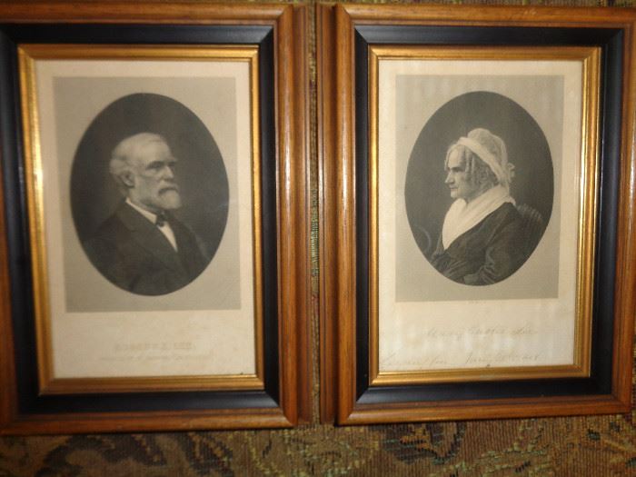 RARE PAIR OF ROBERT E. LEE STONE LITHOGRAPHS MID-19TH CENTURY, INCLUDING HIS WIFE WHICH IS SIGNED QUILT PEN INK BELOW 