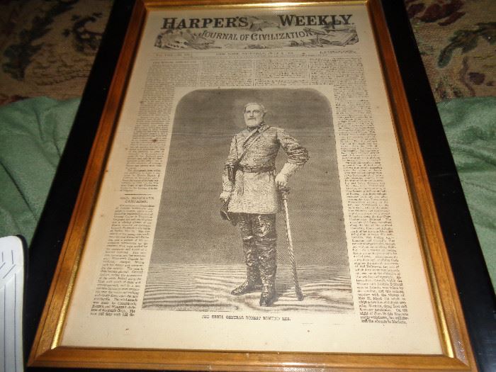 RARE ORIGINAL ROBERT E. LEE 1860'S HARPER WEEKLY'S NEWSPAPER FRAMED IN WALNUT