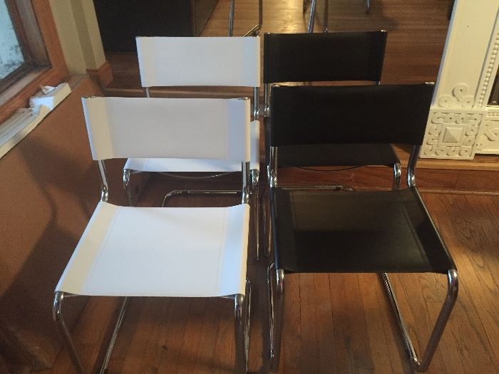 Mid century chairs black leather white leather stainless steel Frame matches dinette set