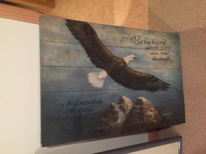 Eagle Oil on canvas approximately 
2 1/2 feet wide $45