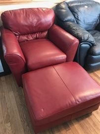 Red leather chair with ottoman $150