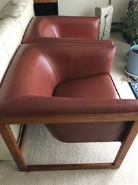 MID CENTURY LEATHER AND WOOD CHAIRS
