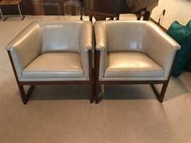 MID CENTURY LEATHER AND WOOD CHAIRS