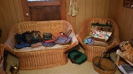 nice wicker set - settee, 2 chairs, round table