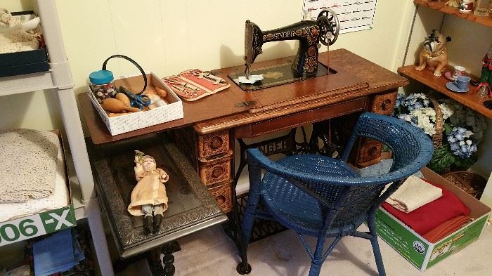 antique singer sewing machine #1 - rattan chair