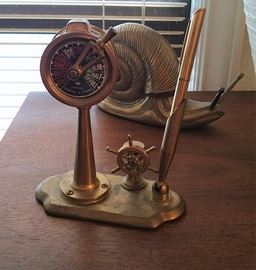 Brass miniature engine order telegraph - now a pen holder
