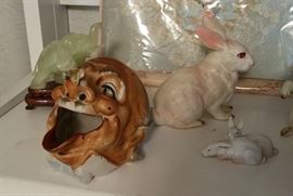 Japan or German figural ashtray...man with fly on nose - B & G miniature rabbit figurine....