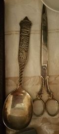 made in Norway spoon - fancy antique fabric scissors