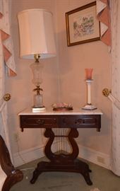 Victorian harp/lyre base marble top console table