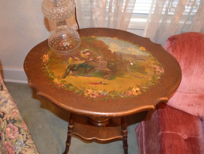 Victorian scene decorated side table
