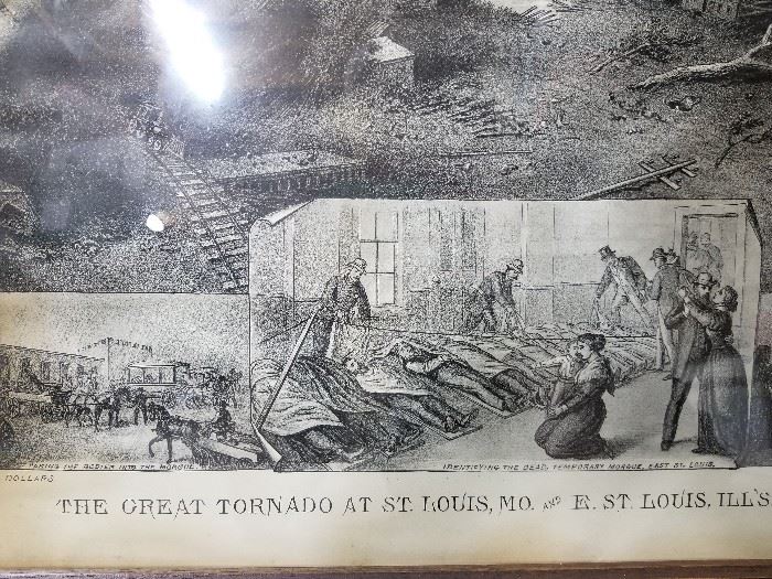 1896 The Great Tornado At St. Louis, MO AND E. ST. LOUIS ILL'S MAY 27TH 1896 Copyright 1896 by KURZ & ALLISON (This piece hung in a Jewelry store in St. Louis from the late 1890's to the mid 1900's)