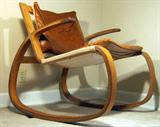 Exceptional Leather & Wood Mid Century Modern Rocking Chair