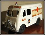 Very Early Tonka Toys Farm Truck, Ambulance, and Fire truck.