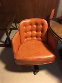 Vintage/ Retro Cal Style Orange Vinyl Club game table chairs on Wheels with Game Table