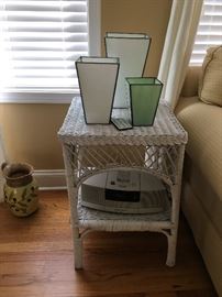 Wicker side table, Lead candle covers, Bose wave CD Player AWACCQ