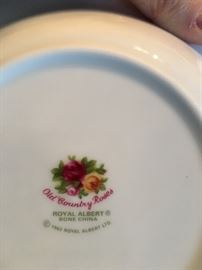 Royal Albert Old Country Rose China 12 Dinner plates, 6 bowls, 11 tea cups, Coffee pot, tea pot, 2 sets of salts and peppers, Butter, 2 tier server, serving bowls, 12 fruit bowls, 12 Salad plates, 12 Dessert plates, large serving dish