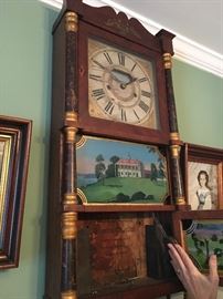 1800's Wooden clock, reverse painted. Told to be the home of William Penn.