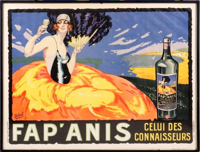 2206 - DELVAL (FRENCH), POSTER, 1930, H 47", W 62", 'FAP ANIS'