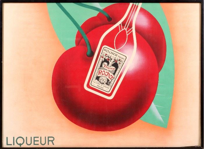 2207 - FRENCH POSTER, EARLY TO MID-20TH C., H 47", W 65", 'CHERRY ROCHER'