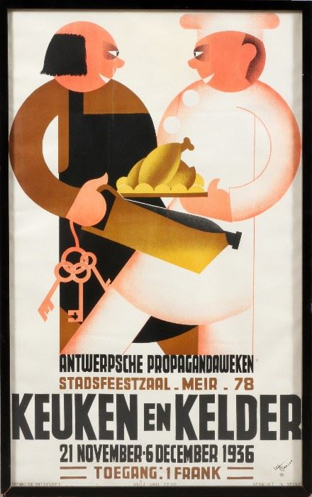 2214 - DUTCH POSTER, 1936, H 38", W 23", 'KEUKEN EN KELDER'