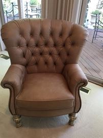 Nautical tan leather chair with nail heads
