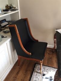 Henredon black leather chair with nail heads
