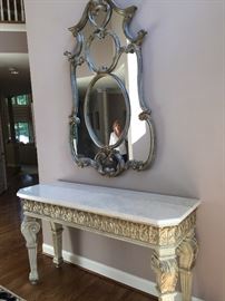 Huge Jeffeco mirror. 38"x60". Jeffeco Amalfi finish marble foyer table. 66"x22"x39"