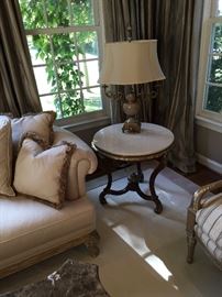 Pair of 30" round Pallazzo silver brush end tables