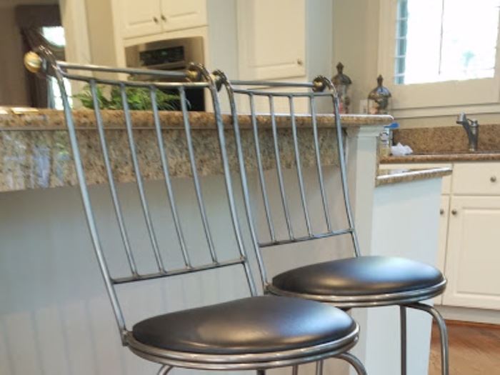 2 pewter finish Charleston Forge leather stools