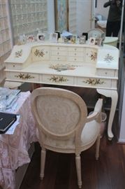 Stenciled Desk with Desk Chair and Bric-A-Brac