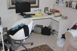 White Corner Desk and White Barrel  Desk Chair