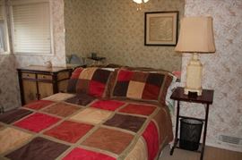 Stenciled Cabinet , Bed and Small Side Table with Lamp