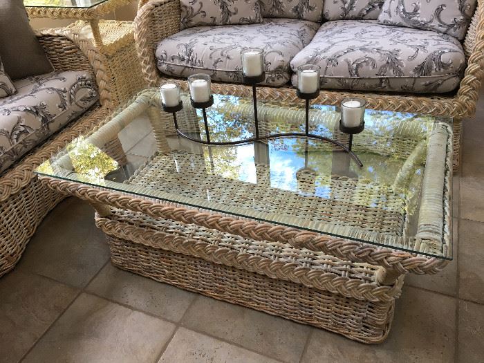 Glass top coffee table Made in AMERICA wicker inside and out. Coastal Living Vibes $60