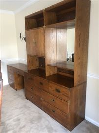 Campaign Style dressers with over head book cases and knee hole desk