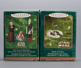 Offered is a lot of Star Wars Hallmark Keepsake ornaments. The ornaments are Jedi Council Members: Saesee Tin, Yoda, and Ki-Adi-Mundi ornaments along with Battle of Naboo. The ornaments are in the original boxes and in good condition. Please see photos for more details.