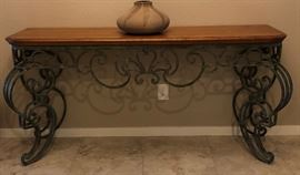 Ethan Allen Metal and Wood Scroll Table