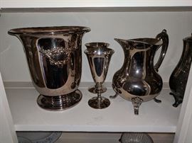 Silver Plated Pitcher, Goblets, wine chiller 