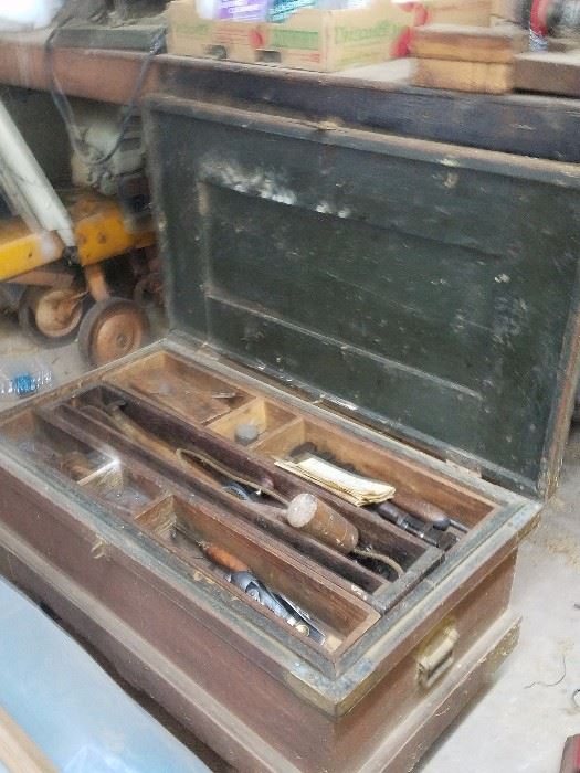 Vintage tools chest loaded with antique and vintage tools dating from early 1900's . Collector tools