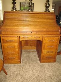 Available before sale. Impressive oak roll top desk - executive size!