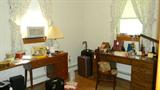 Vintage sewing items, Singer featherweight-good condition, desk, fountain pins, old clocks