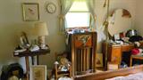 Antique Victorian table, 1940's working radio Zenith(with supply of extra tubes, Coronado radio, dressing table, lamps, old frames, gloves