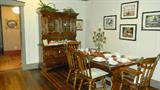 trestle table with chairs, bench and matching hutch/china cabinet-knotty pine, ironstone china-England