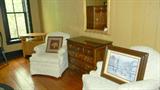 Lieper Furniture pair of chairs, oil painting, VERY NICE Chinese style chest, gold mirror, pine end table
