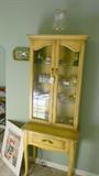 petite yellow secretary display cabinet, miniature tea sets