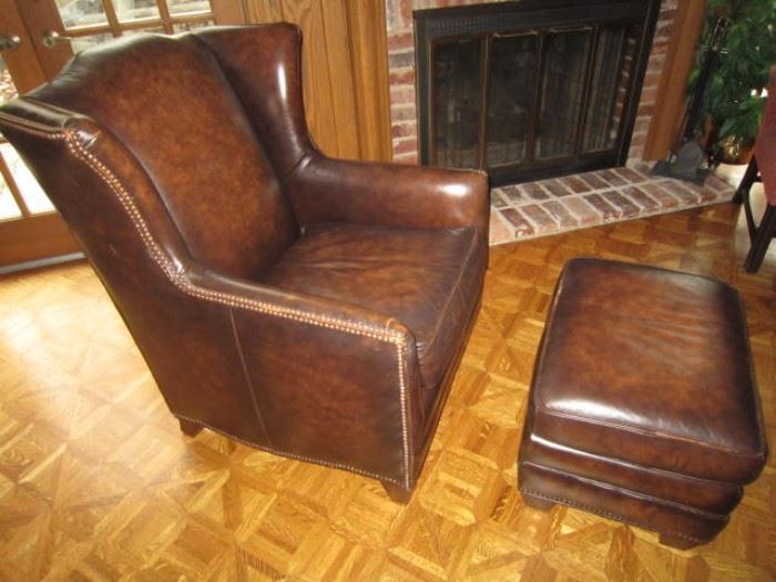 King Hickory leather chair and ottoman