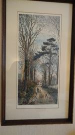 Fred Slocombe hand colored etching "Where many Branches meet"