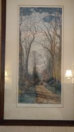 Fred Slocombe "A Pleasant shady Lane" hand colored print