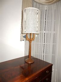 MCM Table Top Lamp, Teak, with double shades.