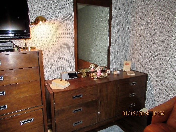 Pair of Dressers by American of Martinsville, Tall boy and Matching dresser with Mirror