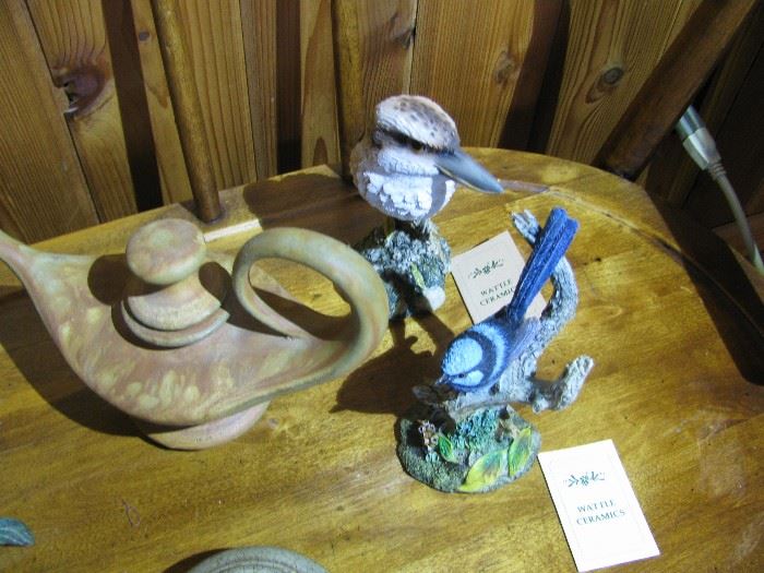 wattle ceramic birds and Aladin Lamp 